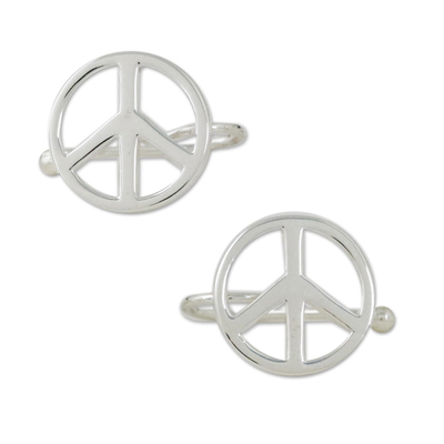 Ear cuffs de plata de ley - Ear Cuffs de plata esterlina con el signo de la paz de Tailandia