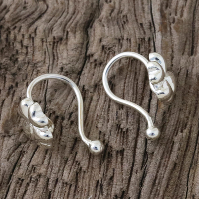 Sterling silver ear cuffs, 'Shining Luck' - Sterling Silver Clover-Shaped Ear Cuffs from Thailand