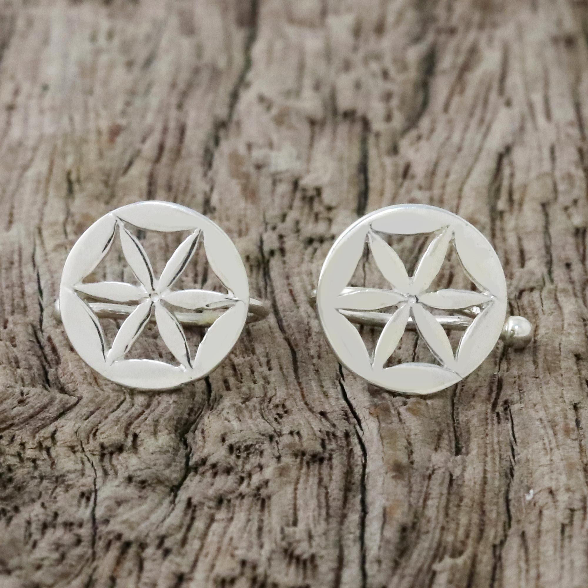 Sterling Silver Star-Shaped Circular Ear Cuffs from Thailand, 'Star Petals'