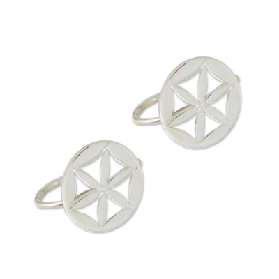 Sterling silver ear cuffs, 'Star Petals' - Sterling Silver Star-Shaped Circular Ear Cuffs from Thailand