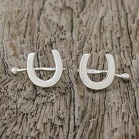 Ear cuffs de plata de ley, 'Horseshoe Luck' - 925 Ear Cuffs de herradura de plata de ley de Tailandia