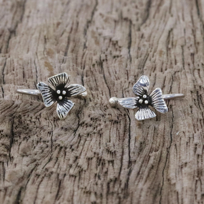 Sterling silver ear cuffs, 'Petite Orchids' - Sterling Silver Orchid Flower Ear Cuffs from Thailand