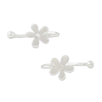 Sterling silver ear cuffs, 'Daisy Shine' - 925 Sterling Silver Floral Ear Cuffs from Thailand
