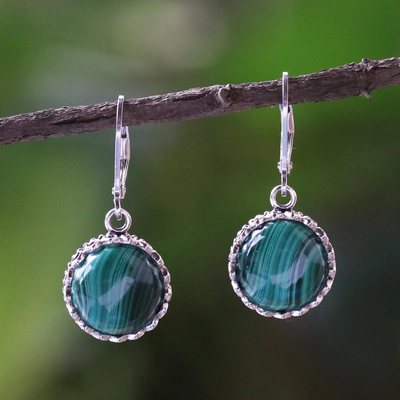Malachite dangle earrings, Pointed Petals