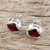 Garnet button earrings, 'Everyday Glitz' - Rhodium Plated Garnet Button Earrings from Thailand (image 2c) thumbail