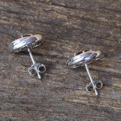 Smoky quartz stud earrings, 'Cyclones' - Sterling Silver Smoky Quartz Earrings Bathed in Rhodium
