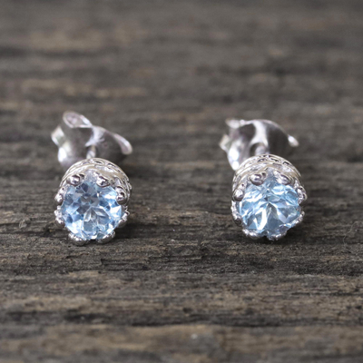Blue topaz stud earrings, 'Brilliant Splendor' - Rhodium Plated Blue Topaz Stud Earrings from Thailand