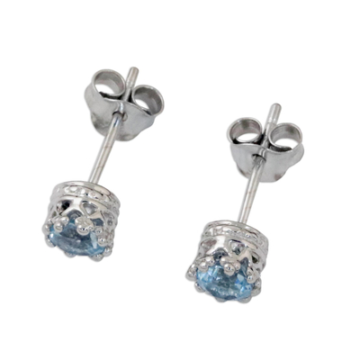 Rhodium Plated Blue Topaz Stud Earrings from Thailand