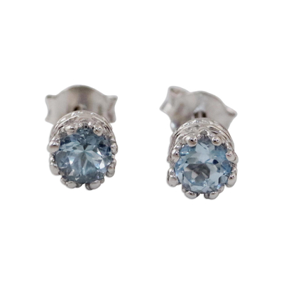 Blue topaz stud earrings, 'Brilliant Splendor' - Rhodium Plated Blue Topaz Stud Earrings from Thailand