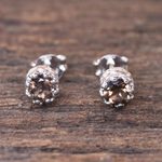 Smoky quartz stud earrings, 'Brilliant Splendor' - Rhodium Plated Smoky Quartz Stud Earrings from Thailand