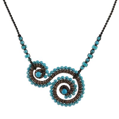 Calcite pendant necklace, 'Dainty Curls' - Beaded Calcite Spiral Pendant Necklace from Thailand
