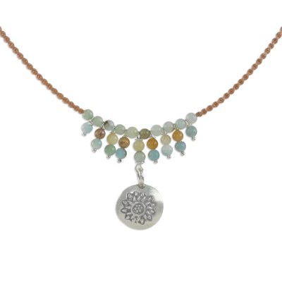 Amazonite pendant necklace, 'Romantic Whisper' - Floral Silver and Amazonite Pendant Necklace from Thailand