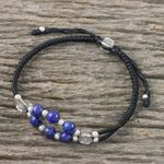 Lapis lazuli wristband bracelet, 'Karen Sea' - Lapis Lazuli and Karen Silver Bracelet from Thailand