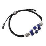 Lapis lazuli wristband bracelet, 'Karen Sea' - Lapis Lazuli and Karen Silver Bracelet from Thailand