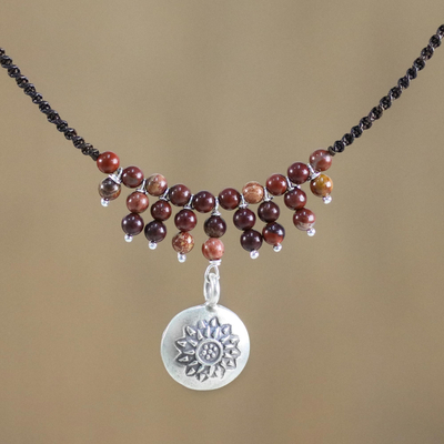 Silver and jasper pendant necklace, 'Romantic Whisper' - Karen Silver and Jasper Pendant Necklace from Thailand
