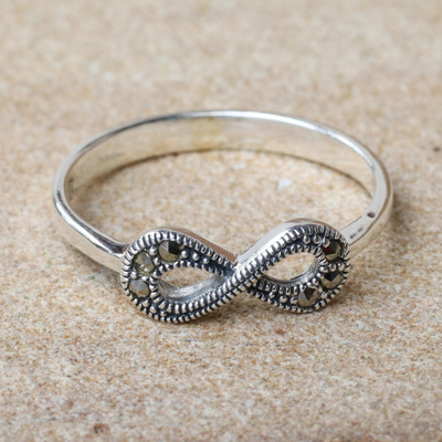 Marcasite cocktail ring, 'Infinite Sparkle' - Thai Sterling Silver and Marcasite Infinity Loop Ring