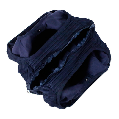 Cotton shoulder bag, 'Thai Texture in Midnight' - Textured Cotton Shoulder Bag in Midnight from Thailand