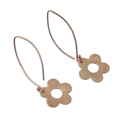 Rose gold plated dangle earrings, 'Petite Fig Blossom' - Handcrafted Rose Gold on Silver 925 Petite Flower Earrings