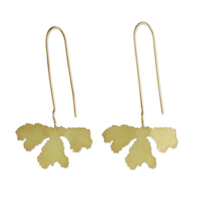 Gold plated sterling silver drop earrings, 'Petite Fig Leaf' - Handcrafted Petite Fig Leaf Thai Gold Plated Silver Earrings