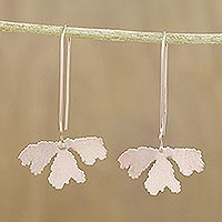 Rose gold plated sterling silver drop earrings, 'Petite Fig Leaf' - Rose Gold on Silver Handcrafted Petite Fig Leaf Earrings