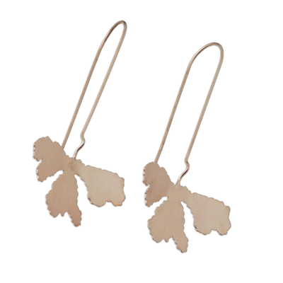 Rose gold plated sterling silver drop earrings, 'Petite Fig Leaf' - Rose Gold on Silver Handcrafted Petite Fig Leaf Earrings