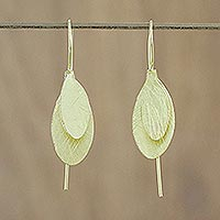 Gold plated sterling silver drop earrings, 'Fluttering Foliage'
