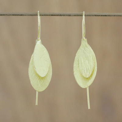 Gold plated sterling silver drop earrings, 'Fluttering Foliage' - Thai 18k Gold Plated Silver Silver Leaf Earrings