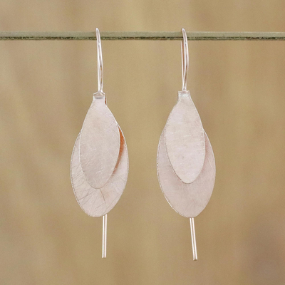 Rose gold plated sterling silver drop earrings, 'Fluttering Foliage' - Thai Silver Silver Leaf Earrings Bathed in Rose Gold
