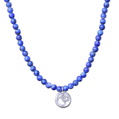 Halskette mit Lapislazuli-Anhänger - Halskette mit Anhänger aus Lapislazuli und 950er Silber mit Perlen
