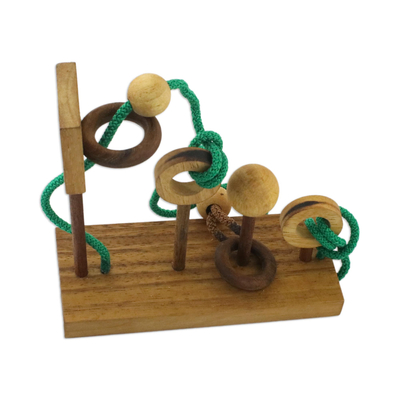 Wood puzzle, 'Basketball' - Handcrafted Wood Puzzle with Balls and Cord from Thailand