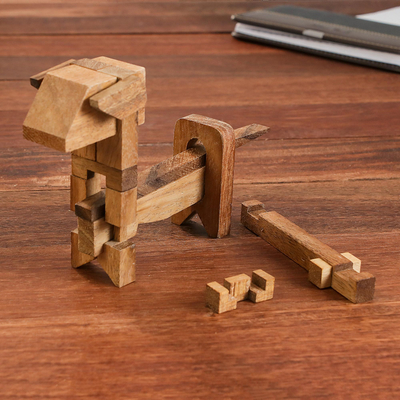 Holzpuzzle - Handgefertigtes Holzpuzzle in Hundeform aus Thailand