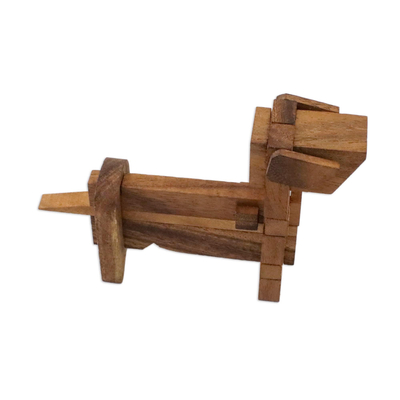 Wood puzzle, 'Excited Puppy' - Handcrafted Wood Dog-Shaped Puzzle from Thailand