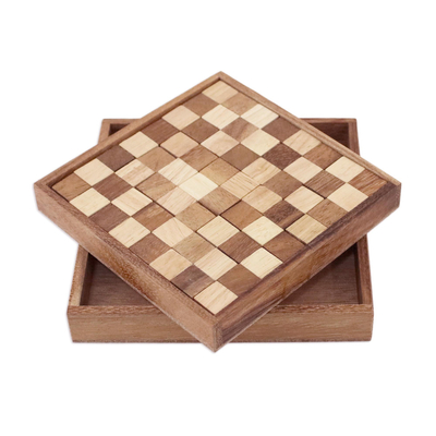 Handcrafted Wood Chessboard Puzzle from Thailand