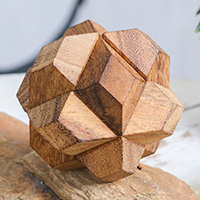 Rompecabezas de madera, 'Star Challenge' - Rompecabezas de madera hecho a mano en forma de estrella de Tailandia