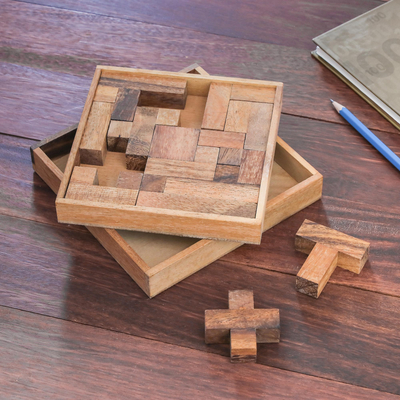 Rompecabezas de madera - Rompecabezas geométrico cuadrado de madera hecho a mano de Tailandia