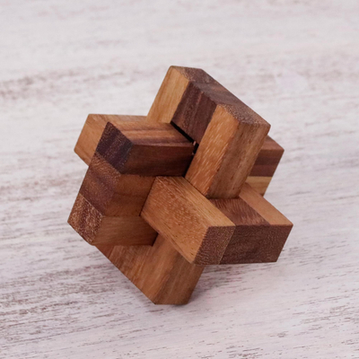 Wood puzzle, 'Friendly Letters' - Handcrafted Wood Burr Puzzle from Thailand