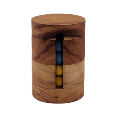 Wood puzzle, 'Spin to Win' - Handcrafted Wood Cylindrical Puzzle from Thailand
