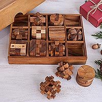 Holzpuzzle-Set „Logical Mind“ (12er-Set) – 12 handgefertigte Holzpuzzles mit Box aus Thailand