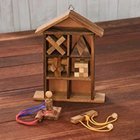 Holzpuzzle-Set mit Box, „Household Challenge“ (6er-Set) – Sechs Regenbaum-Holzpuzzles mit Box aus Thailand