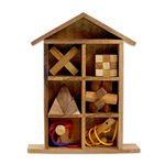 Wood puzzle set with box, 'Household Challenge' (set of 6) - Six Rain Tree Wood Puzzles with Box from Thailand