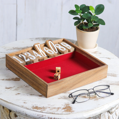 Wood shut the box game, 'Friendly Pastime' - Handcrafted Rain Tree Wood Shut the Box Game from Thailand