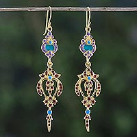 Gold plated brass dangle earrings, 'Thai Succulence'