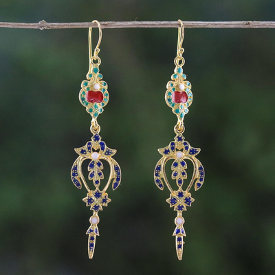 Gold plated brass dangle earrings, Thai Confection