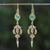 Gold plated brass dangle earrings, 'Thai Purity' - Gold Plated Brass Earrings in White and Green from Thailand thumbail
