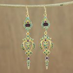 Gold plated brass dangle earrings, 'Thai Sweetness' - Enameled Gold Plated Brass Earrings from Thailand