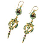 Gold plated brass dangle earrings, 'Thai Sweetness' - Enameled Gold Plated Brass Earrings from Thailand