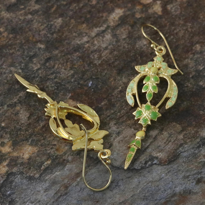 Ohrhänger aus vergoldetem Messing - Vergoldete Messingohrringe in Grün aus Thailand
