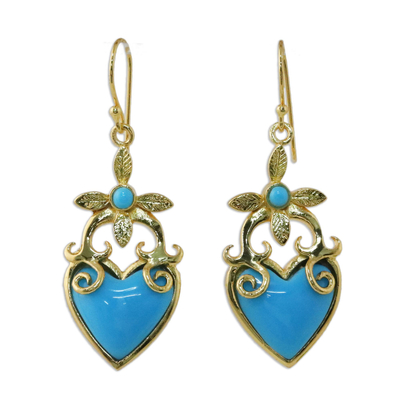 Gold Plated Brass and Resin Heart Earrings from Thailand
