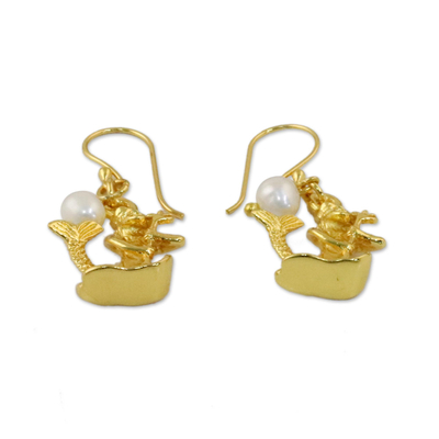 Ohrhänger aus vergoldeten Zuchtperlen - Vergoldete Wassermann-Zuchtperle-Ohrringe aus Thailand