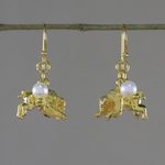 Gold plated cultured pearl dangle earrings, 'Radiant Taurus' - Gold Plated Cultured Pearl Taurus Earrings from Thailand